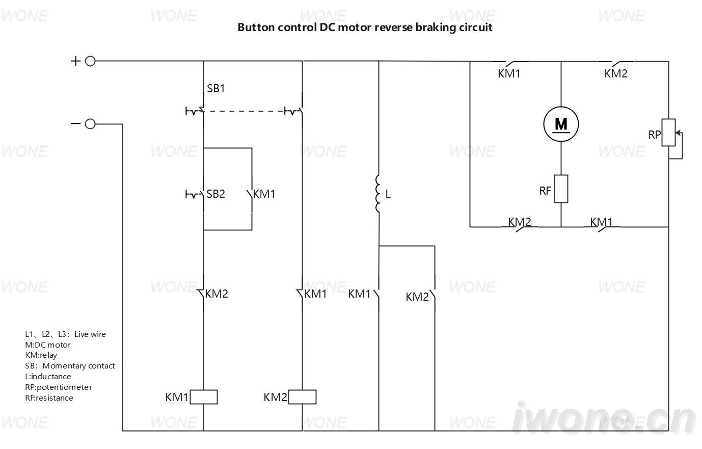 Circuit de freinage inverse du moteur DC contrôlé par bouton