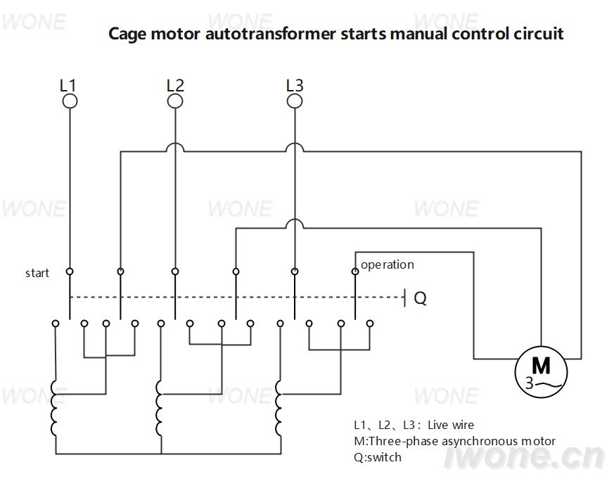 Circuit de commande manuelle de démarrage d'un moteur en cage par auto-transformateur