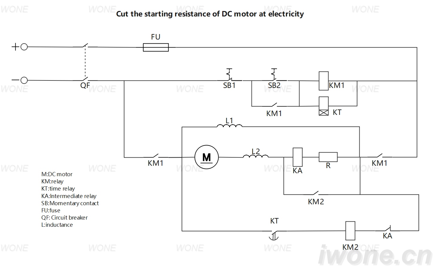 Brotið upphafsmóttu DC-motors við rafmagn