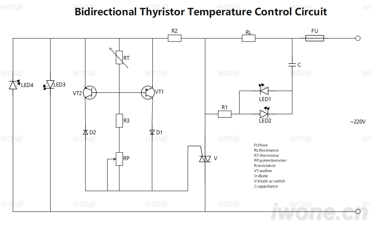 Dvosmeren tiristorji temperaturni regulacijski obvod