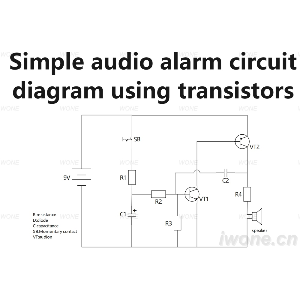 Eenvoudig audio alarm schema met transistoren