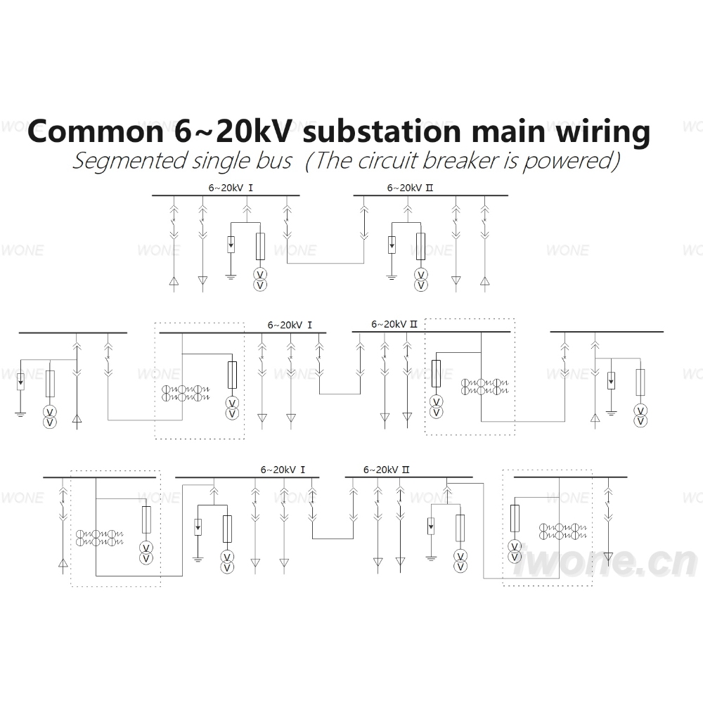 6~20kV Subestació d'alta tensió de connexió principal habitual (autobús simple segmentat i el circuit tancat està alimentat)