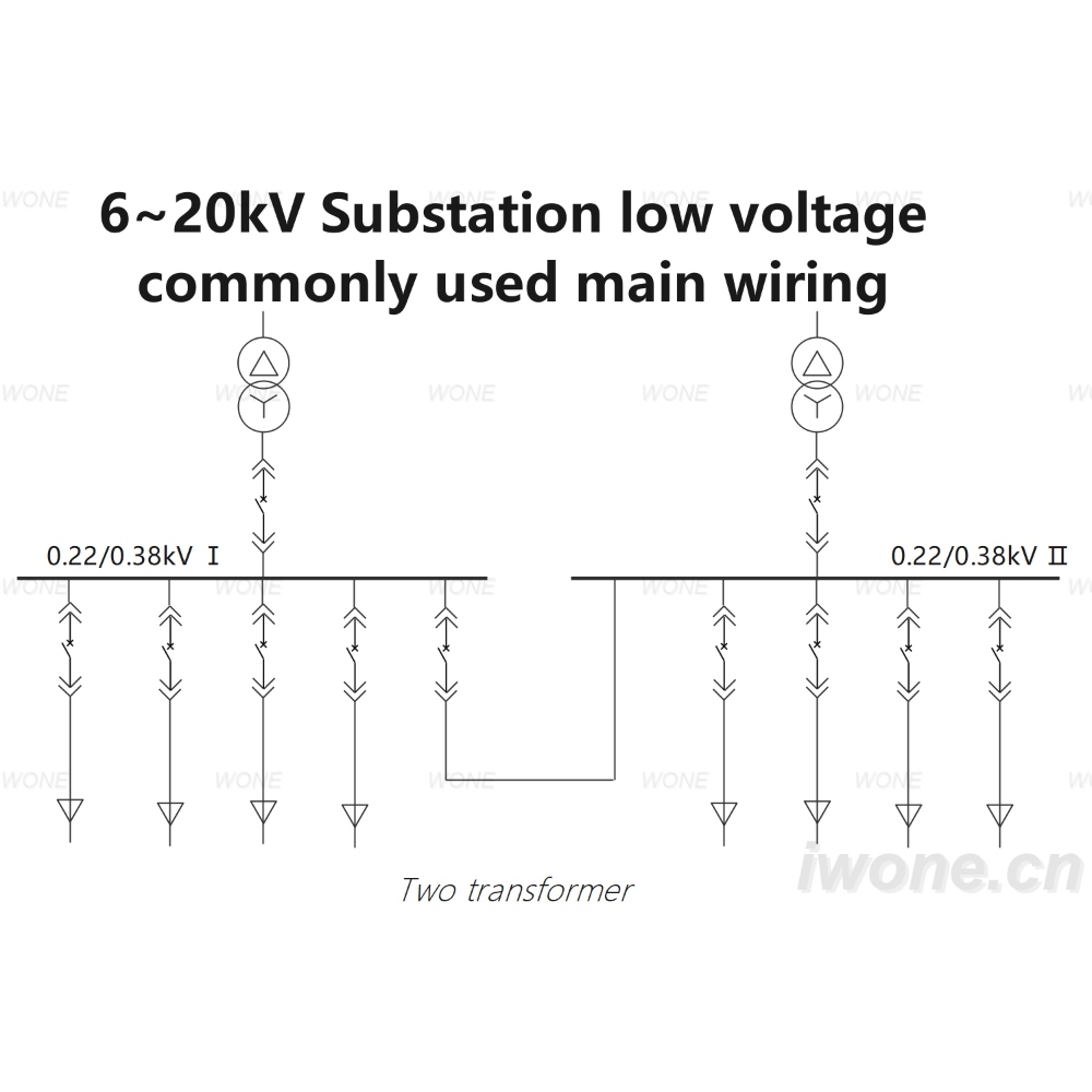 6~20kV Subestació de baixa tensió amb connexions principals habituals (amb dos transformadors)
