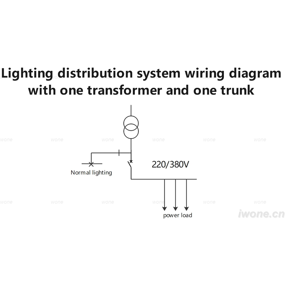 Esquema de cableado del sistema de distribució d'il·luminació amb un transformador i una línia principal