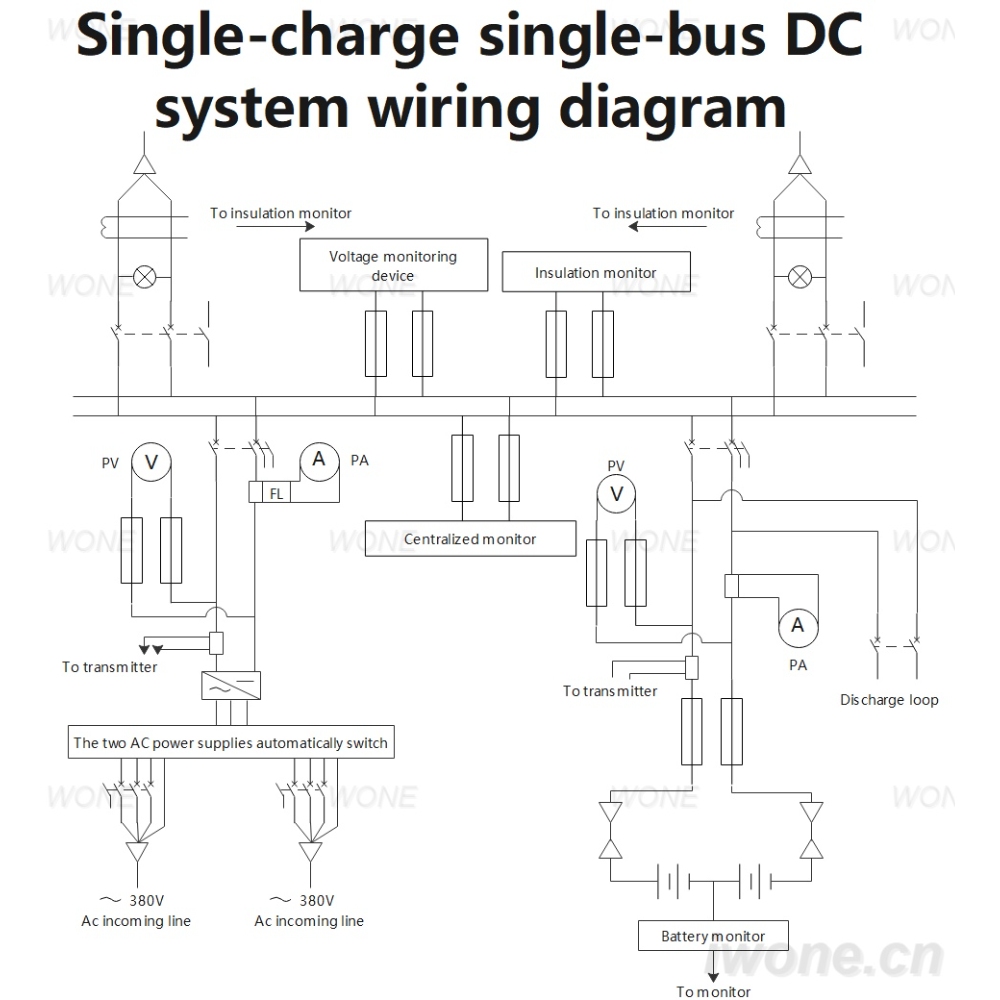 Diagrama de conexión dun sistema DC de barramento simple con carga única