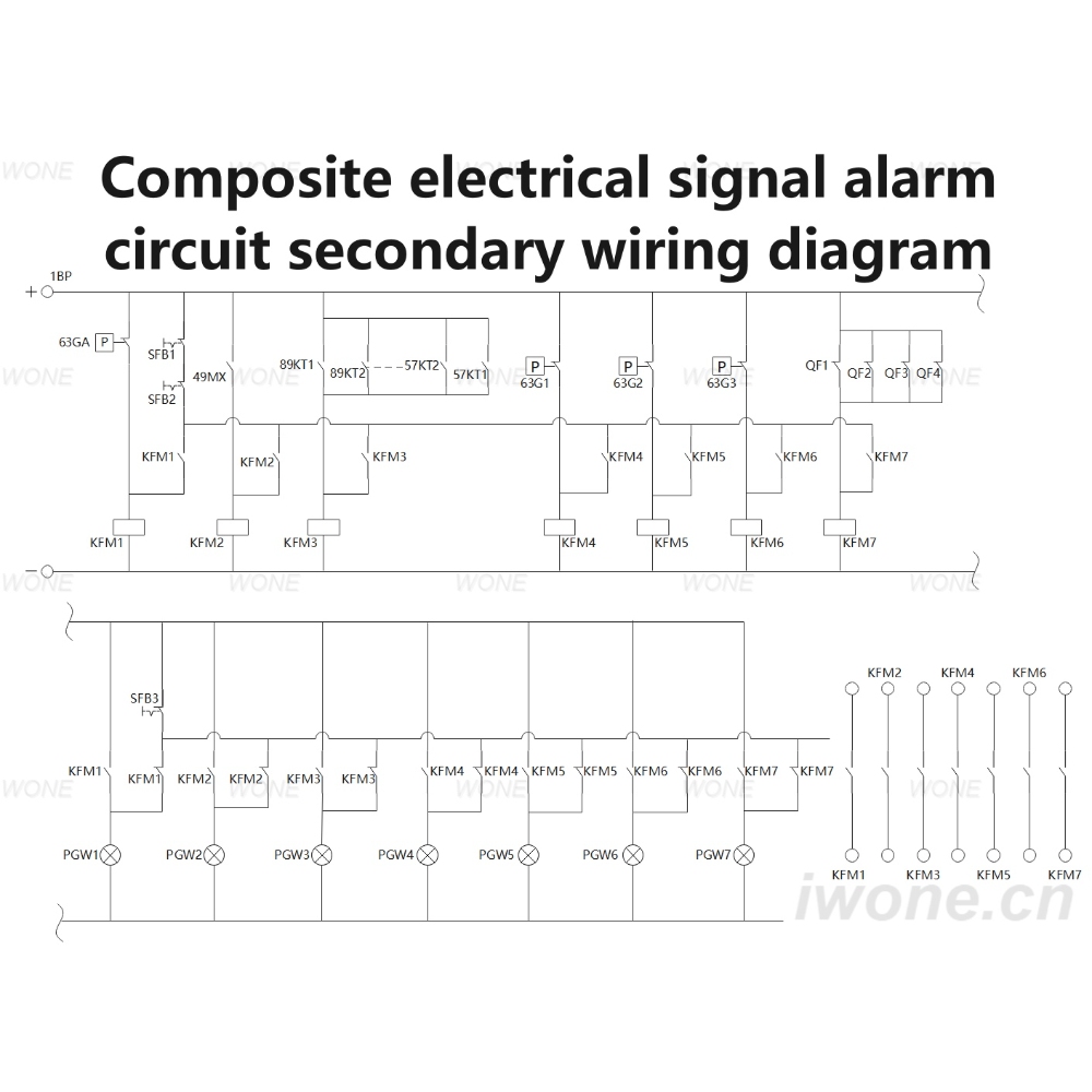 Diagrama de cableado secundario do circuito de alarma de sinal eléctrico composto