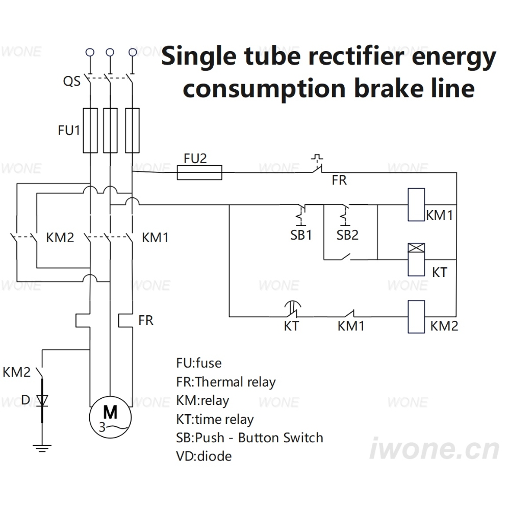 Single tube rectifier energy consumption brake circuit