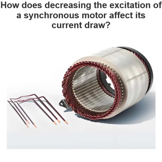 How does decreasing the excitation of a synchronous motor affect its current draw?
