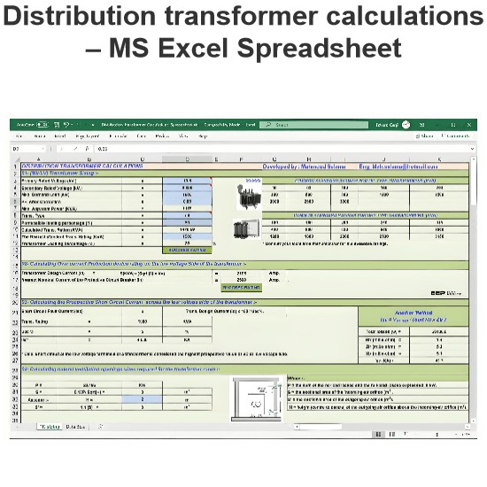 Distribution transformer calculations – MS Excel Spreadsheet