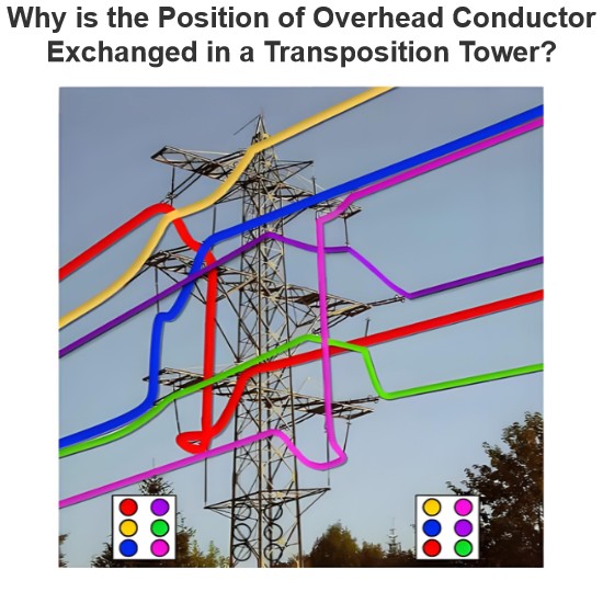 Why is the Position of Overhead Conductor Exchanged in a Transposition Tower?