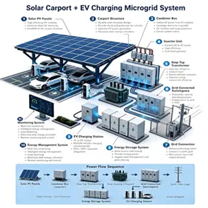 Carport Surya dan Sistem Pengisian Daya EV Skala Megawatt