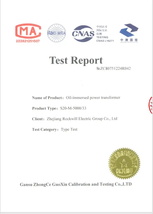 S20-M-5000/33 Oil-immersed power transformer Type Test
