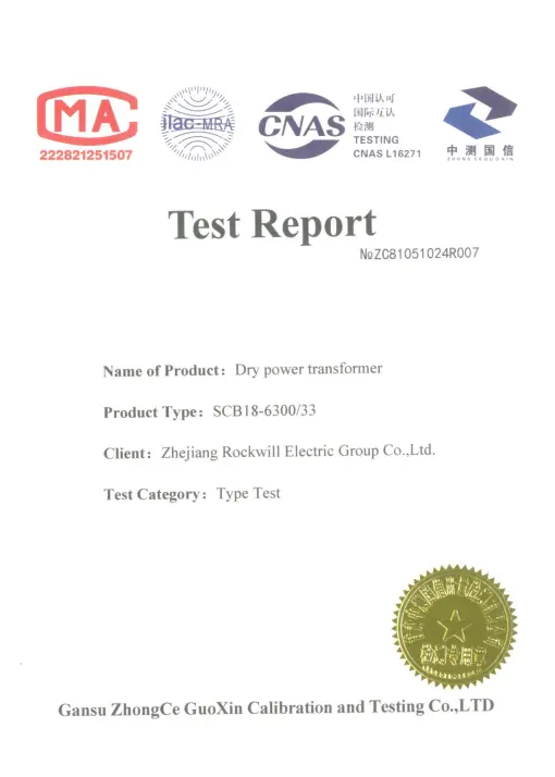 SCB18-6300/33 dry power transformer test