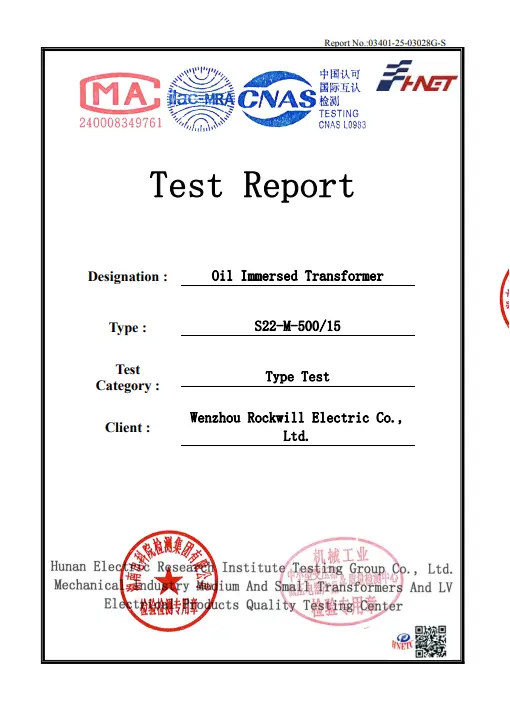 S22-M-500/15 Oil Immersed Transformer test