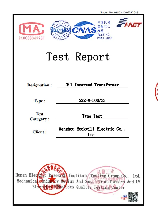 S22-M-500/33 Oil Immersed Transformer