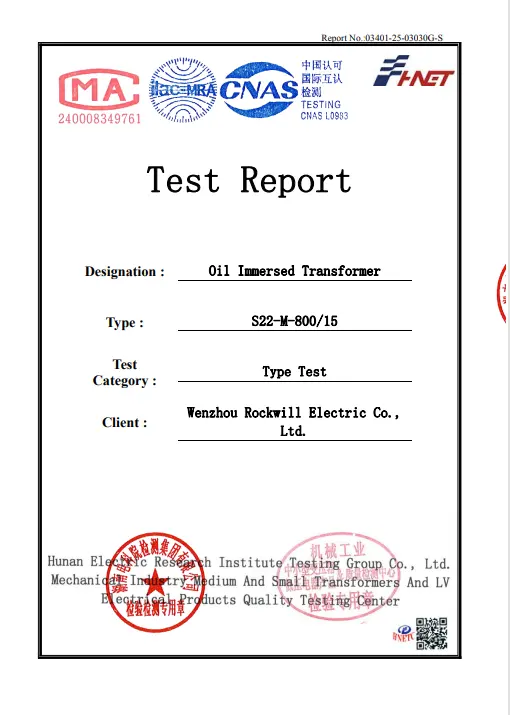 S22-M-800/15 Oil Immersed Transformer