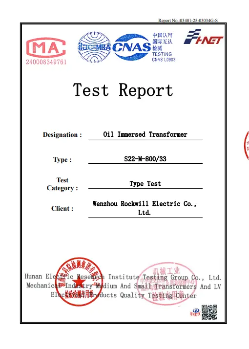 S22-M-800/33 Oil Immersed Transformer