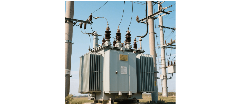 Distribution transformer filled with mineral oil
