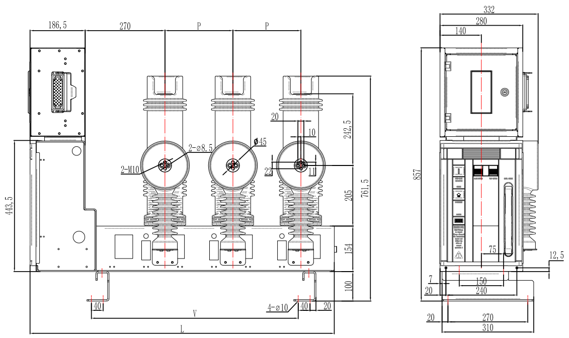 Indoor fixed lateral type vacuum circuit break 12...24 kV, 630...1250A, 12...25 kA