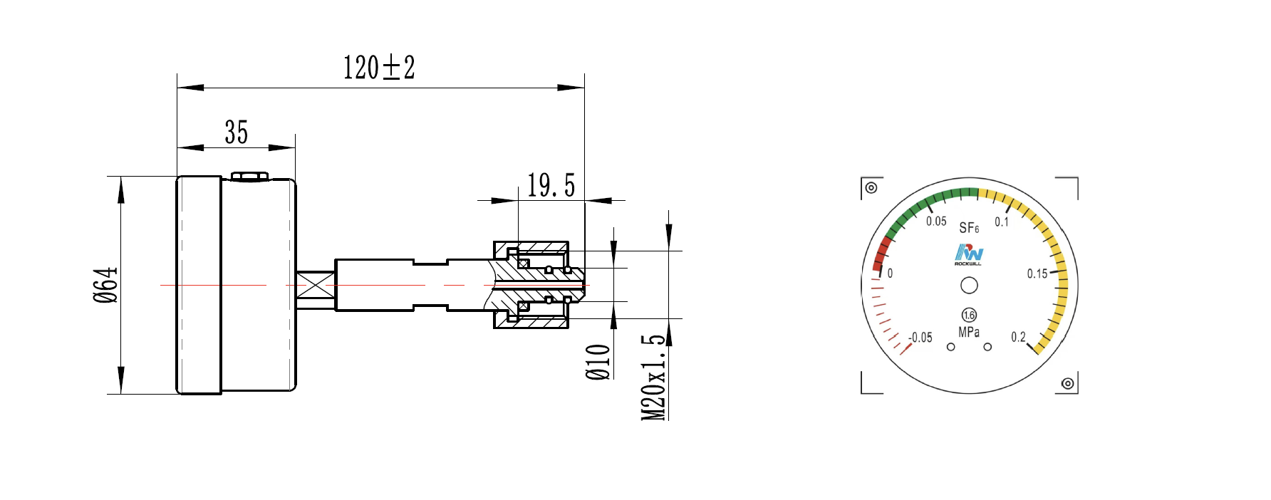 SF6 pressure gauge