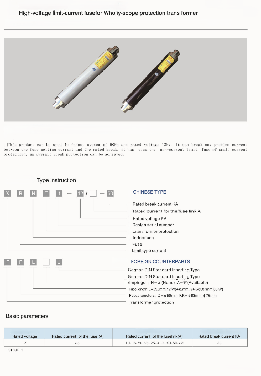 High voltage current limiting fuse for full range protection