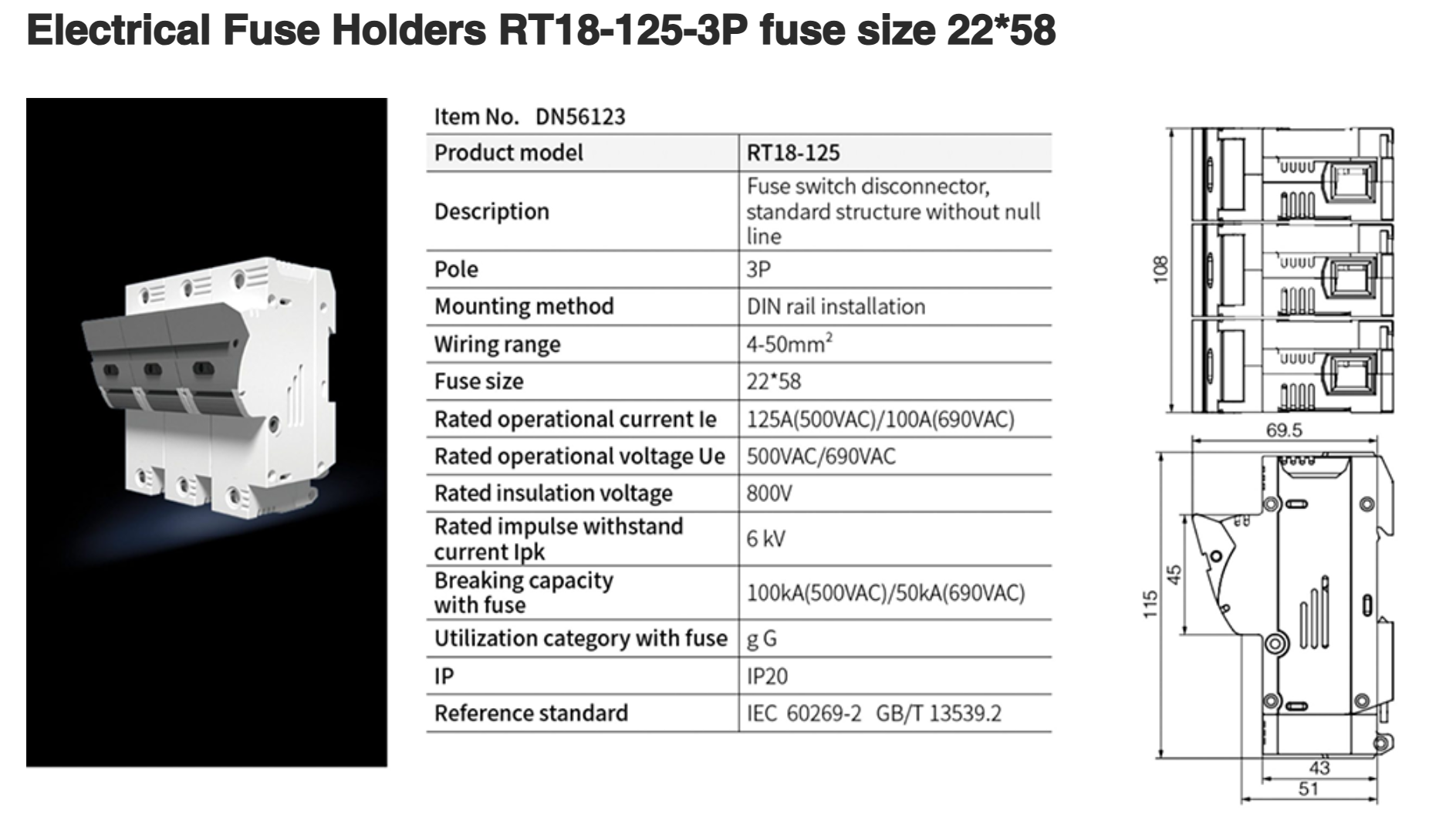 Elektrische Sicherhalter RT18-125-3p Sicherungsgöße