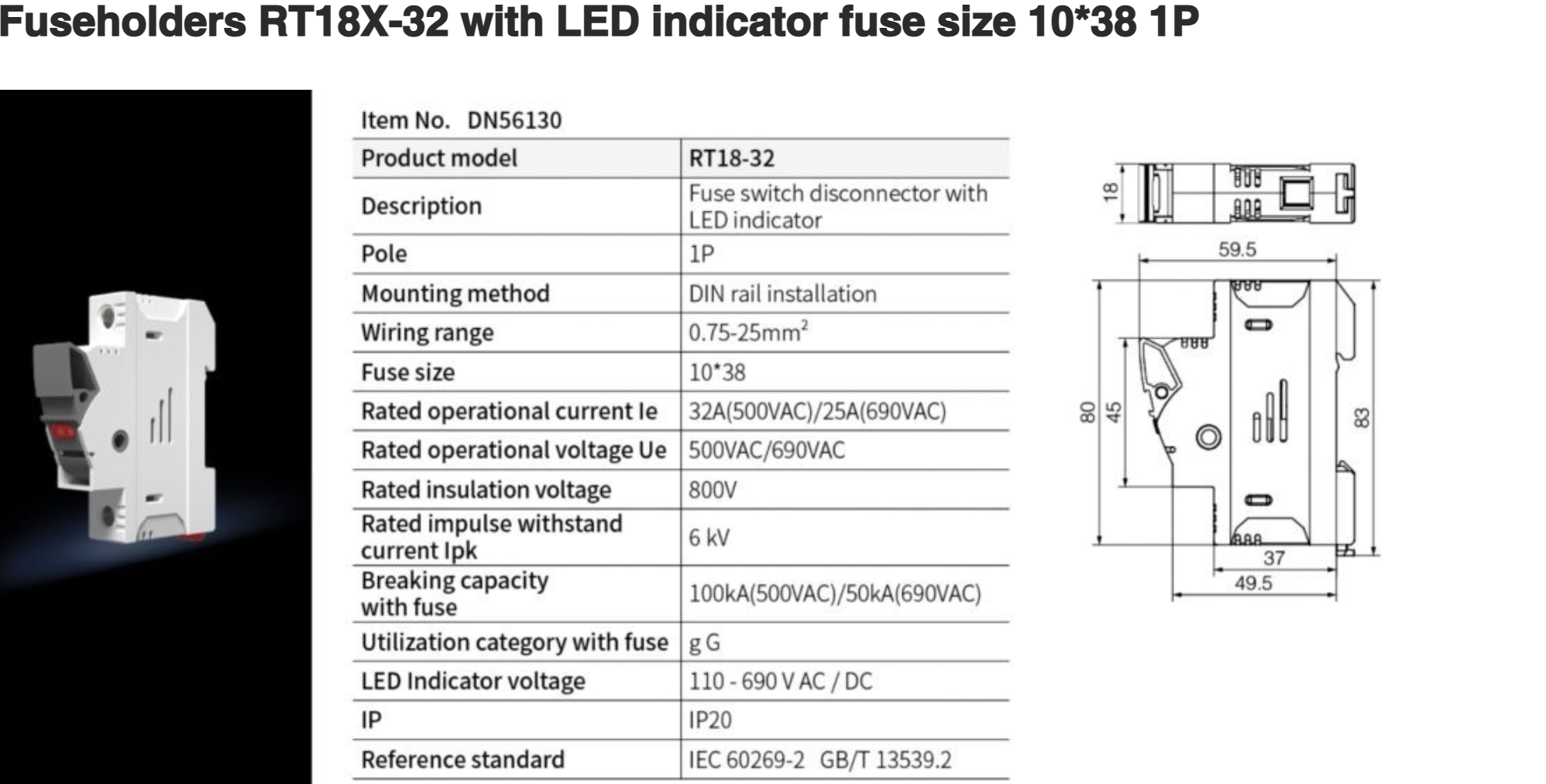 Fusshalter RT18X-32 1-3P mit LED-Indikator Fusssicherungsgröße
