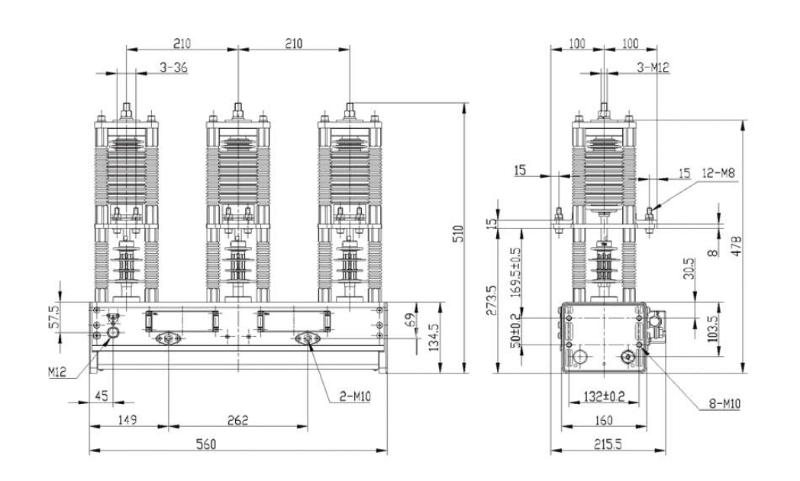 3-phase Pillar type Magnetically controlled vacuum circuit breaker