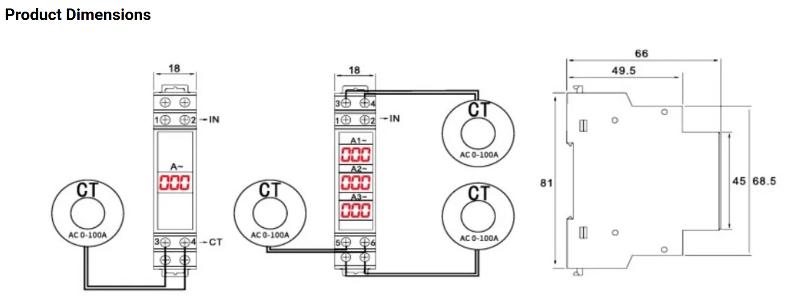 Contatore di energia a tre fasi DIN RAIL NA 3P Amperometro trifase