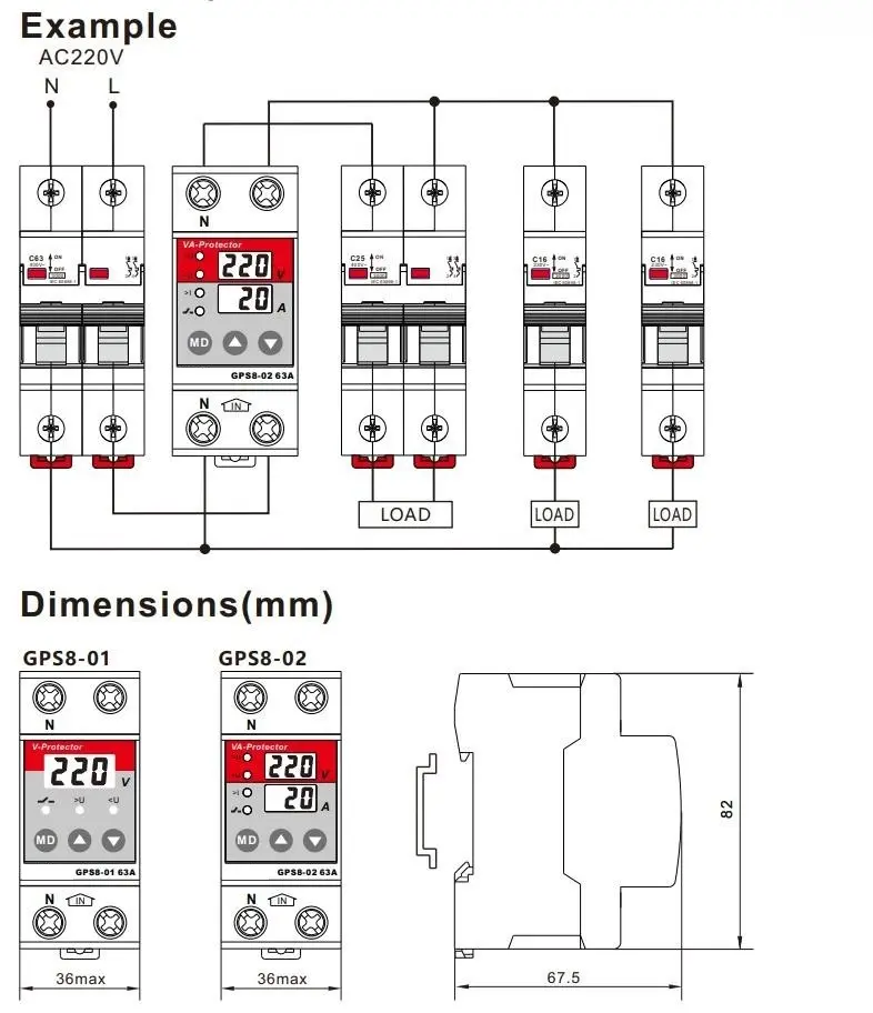GPS8-02 Over Voltage Protector with Over voltage, Under Voltage and Over Current Functions