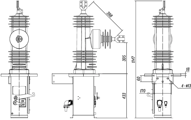 Single-phase vacuum Auto Circuit recloser External dimensions