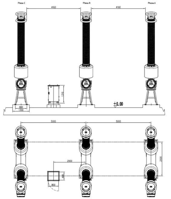 Outdoor Dead Tank SF6 Circuit Breaker External dimensions
