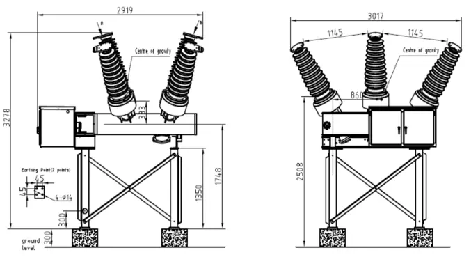 Three-phase AC Dead tank type SF6 circuit breaker External dimensions