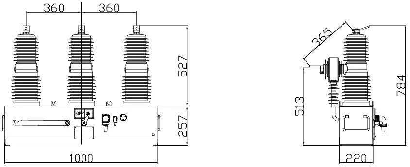 MV outdoor Three phase Smart recloser/reclosure External dimensions