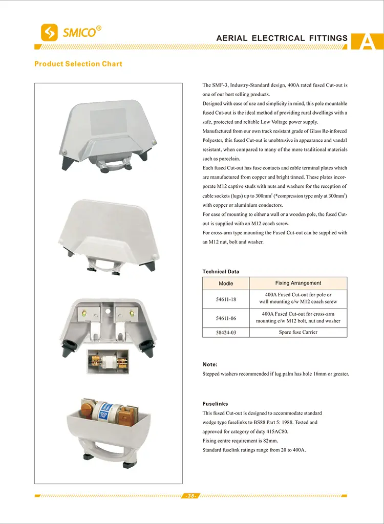Mounted Cutout 400A Pole SMF-3 HRC Overhead Service Cut-out Transformer Fuse Cutout