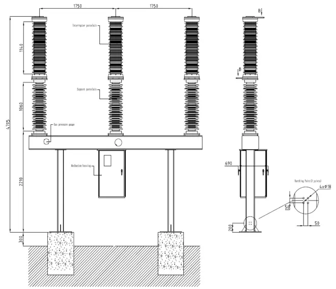 Live tank SF6 gas circuit breaker drawings