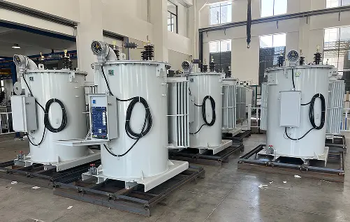 Rockwill RVR-3 three-phase MV step voltage regulators at China manufacturer facility.