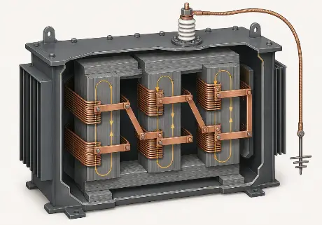 Cutaway view of oil-immersed Zigzag grounding transformer